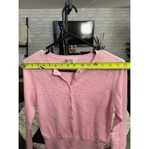 One Step Ahead Light Pink Button Down Beaded Cropped Cardigan Womens Sweater - Picture 3 of 5
